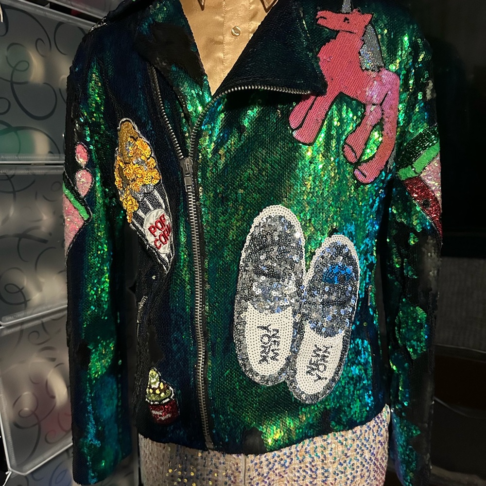 Sequin Embellished Jacket - Green and Black